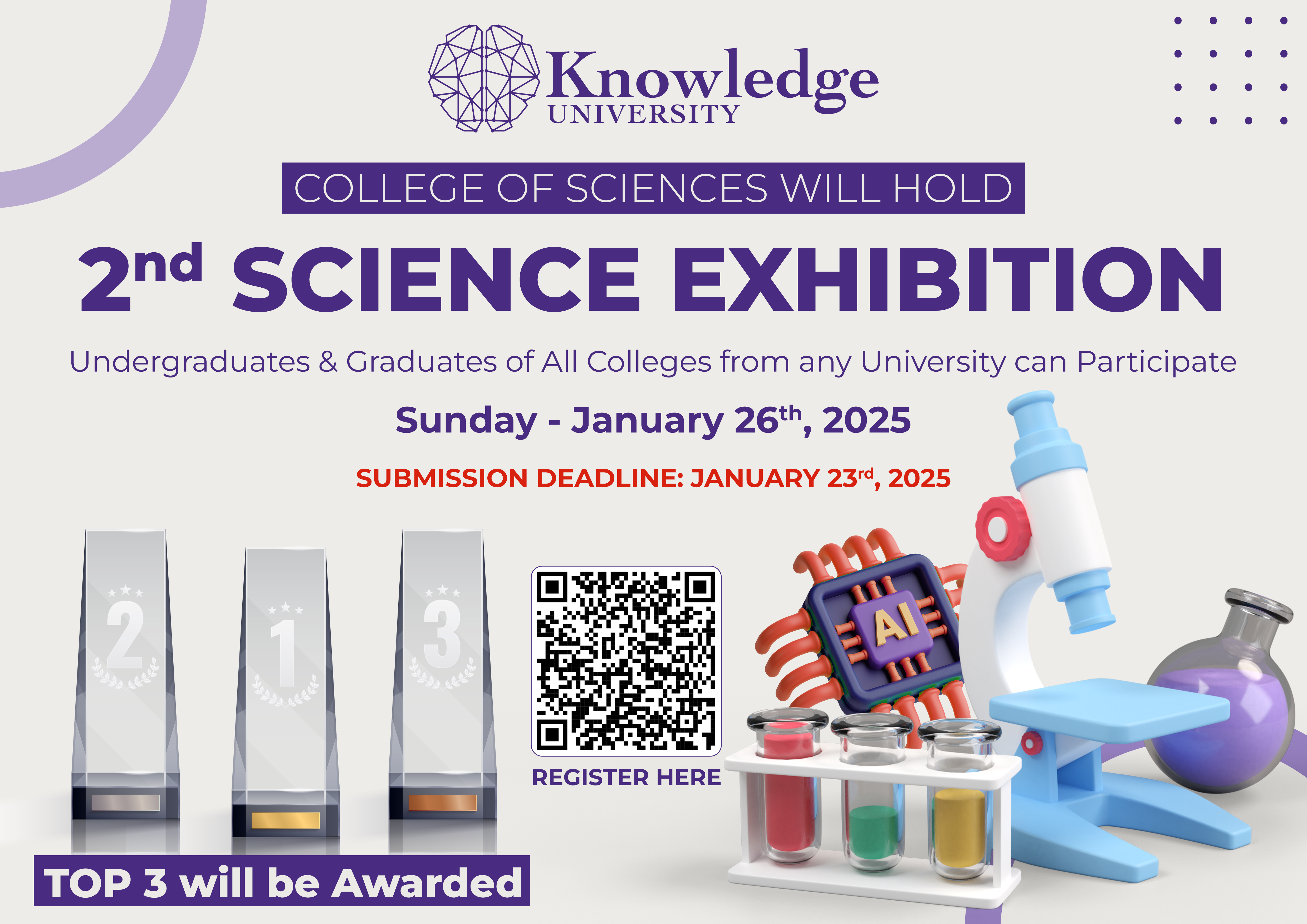 College of Sciences at Knowledge University to Host 2nd Scientific Exhibition, Welcoming Students from Across Universities College of Sciences at Knowledge University to Host 2nd Scientific Exhibition, Welcoming Students from Across Universities