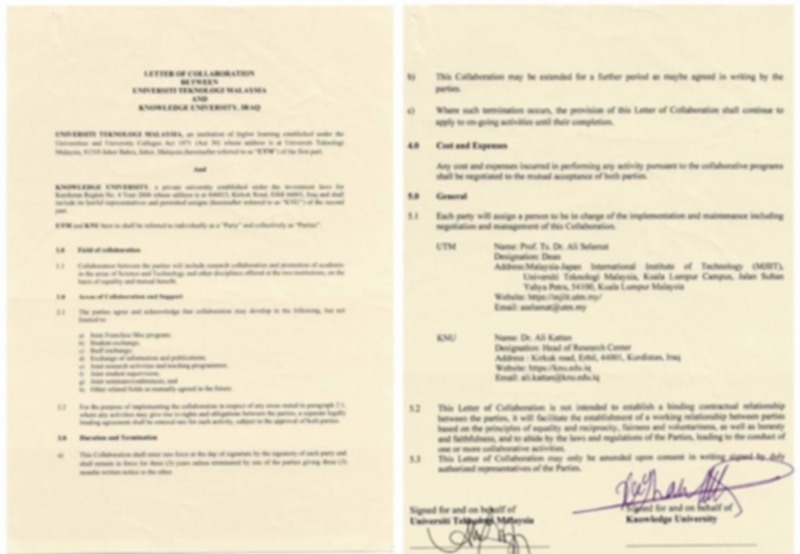 KNOWLEDGE UNIVERSITY signed a collaboration letter with UNIVERSITI TEKNOLOGI MALAYSIA